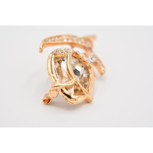 Statement Crystal Rose Pin Brooch Sparkling Rhinestone Gold Tone BinAQ - Picture 8 of 12